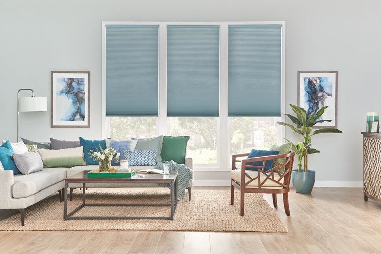 1/2&quot; Double Cell Cellular Shades with Motorized Lift: Halo, Atlantic Blue 1566