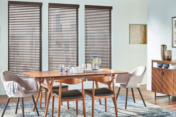2&quot; Wood Blinds with Cordless Lift/Wand Tilt: Chocolate Lava 1825 with 3 1/2&quot; Modern Valance