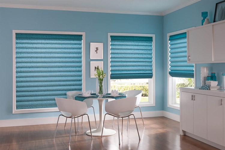 Looped Roman Shades with Cordless Lift and 6&quot; Valance: Verdant, Sea Glass 3299